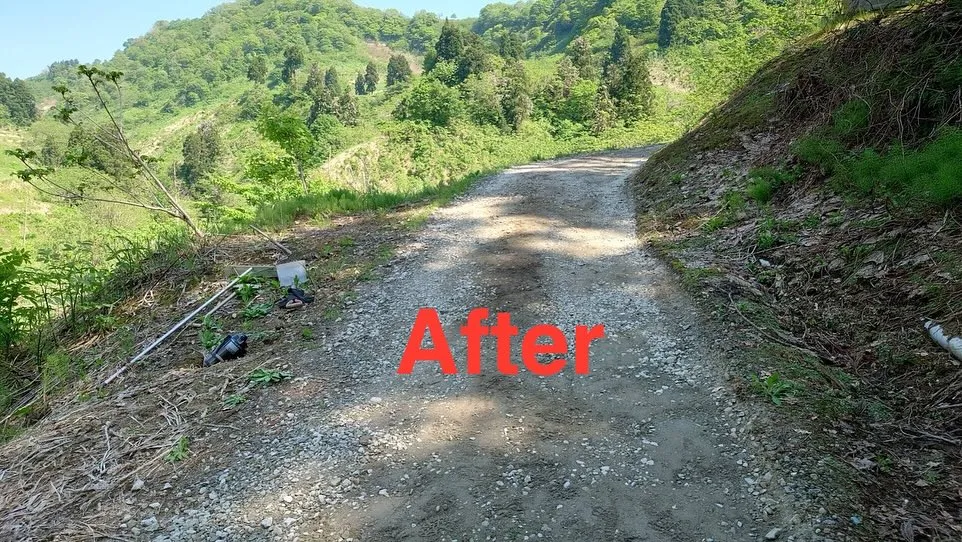 晴れ間を見て、山の道を直しました💦